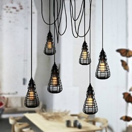 Lampe suspendue à tête unique en fer forgé, style industriel américain, restauration des anciennes méthodes