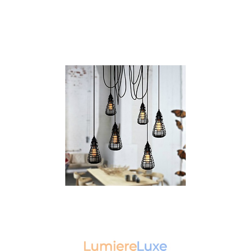 Lampe suspendue à tête unique en fer forgé, style industriel américain, restauration des anciennes méthodes