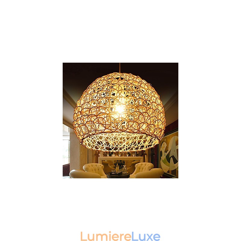 Lampe suspendue à tête unique en rotin tressé moderne et rural