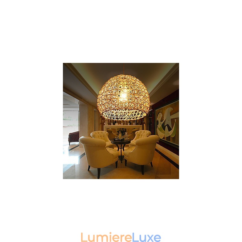 Lampe suspendue à tête unique en rotin tressé moderne et rural