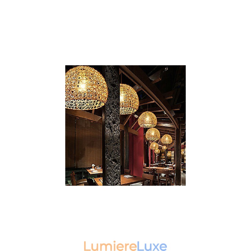 Lampe suspendue à tête unique en rotin tressé moderne et rural