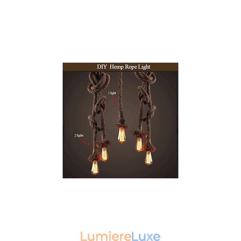 1 lustre créatif en corde de chanvre, 100 cm de long, avec 1 ampoule.