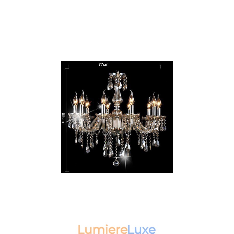 Lustre en cristal de luxe à 10 lumières, couleur cognac, lustre en cristal K9