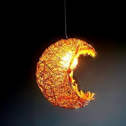 Lampe suspendue à tête unique en rotin tressé moderne et rural