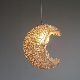 Lampe suspendue à tête unique en rotin tressé moderne et rural