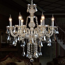 Lustre moderne en cristal K9 de couleur cognac rétro vintage avec 6 lumières