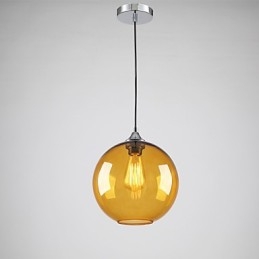 Suspension moderne en verre avec abat-jour rond en verre ambré à bulles