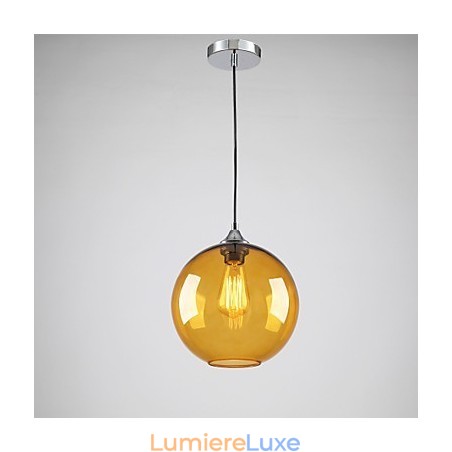 Suspension moderne en verre avec abat-jour rond en verre ambré à bulles Suspension moderne en verre avec abat-jour rond en verre ambré à bulles