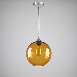 Suspension moderne en verre avec abat-jour rond en verre ambré à bulles