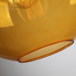 Suspension moderne en verre avec abat-jour rond en verre ambré à bulles