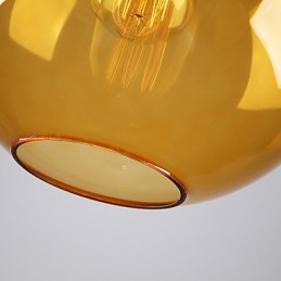 Suspension moderne en verre avec abat-jour rond en verre ambré à bulles