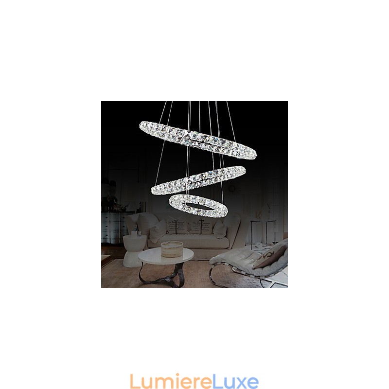 Suspension contemporaine moderne en métal chromé et cristal 44 W
