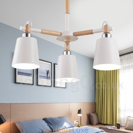 Lustre en bois contemporain moderne à 3 lumières Lustre en bois contemporain moderne à 3 lumières