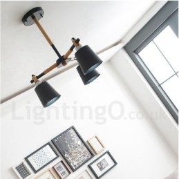 Lustre en bois contemporain moderne à 3 lumières