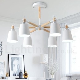 Lustre moderne contemporain en bois à 6 lumières