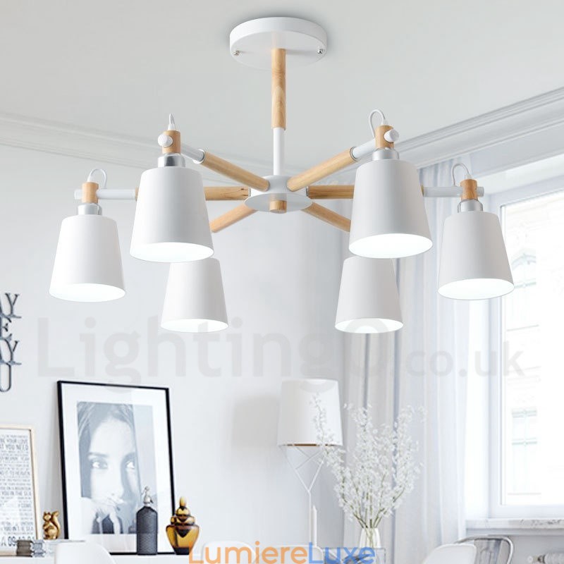 Lustre moderne contemporain en bois à 6 lumières
