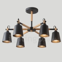 Lustre moderne contemporain en bois à 6 lumières