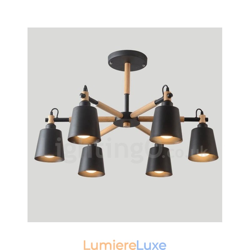 Lustre moderne contemporain en bois à 6 lumières