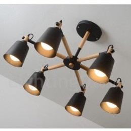 Lustre moderne contemporain en bois à 6 lumières