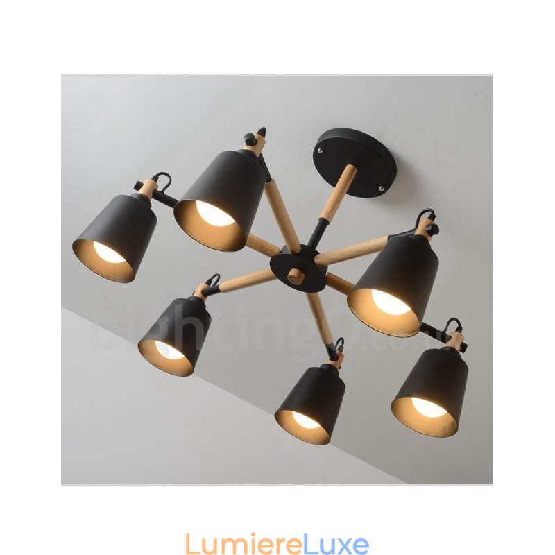 Lustre moderne contemporain en bois à 6 lumières