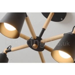 Lustre moderne contemporain en bois à 6 lumières