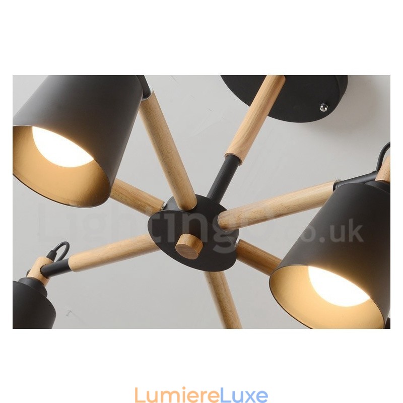Lustre moderne contemporain en bois à 6 lumières