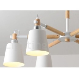 Lustre moderne contemporain en bois à 6 lumières