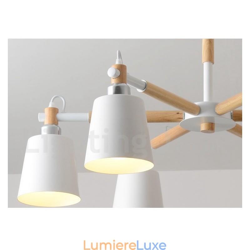 Lustre moderne contemporain en bois à 6 lumières