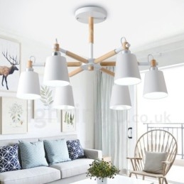 Lustre moderne contemporain en bois à 6 lumières