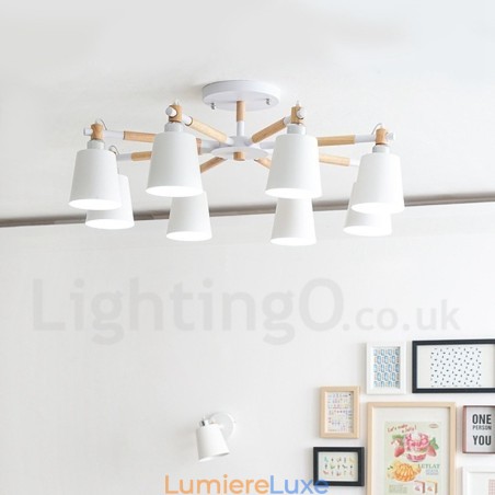 Lustre en bois contemporain moderne à 8 lumières Lustre en bois contemporain moderne à 8 lumières