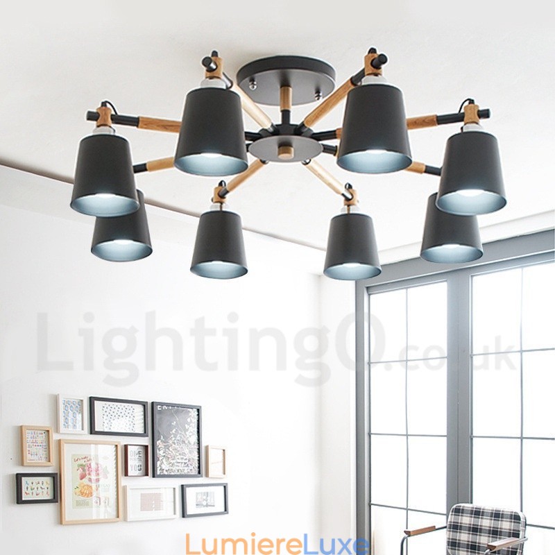 Lustre en bois contemporain moderne à 8 lumières