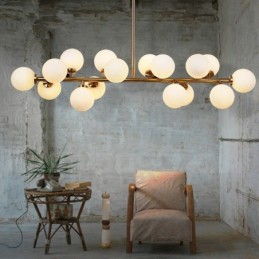 Lustre contemporain moderne à 16 lumières avec abat-jour en verre et lampe