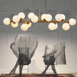 Lustre contemporain moderne à 16 lumières avec abat-jour en verre et lampe