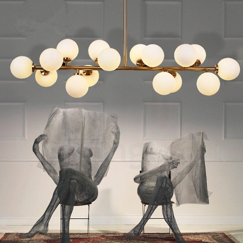 Lustre contemporain moderne à 16 lumières avec abat-jour en verre et lampe
