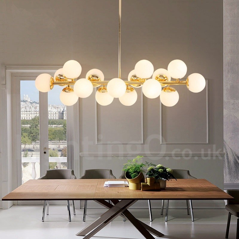 Lustre contemporain moderne à 16 lumières avec abat-jour en verre et lampe
