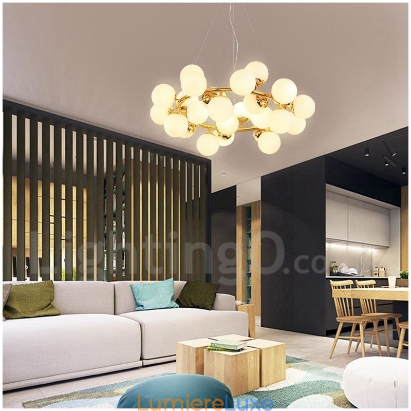 Lustre contemporain moderne à 24 lumières avec abat-jour en verre