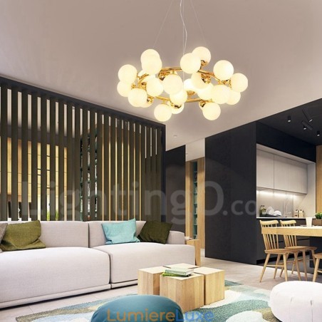 Lustre contemporain moderne à 24 lumières avec abat-jour en verre Lustre contemporain moderne à 24 lumières avec abat-jour en verre