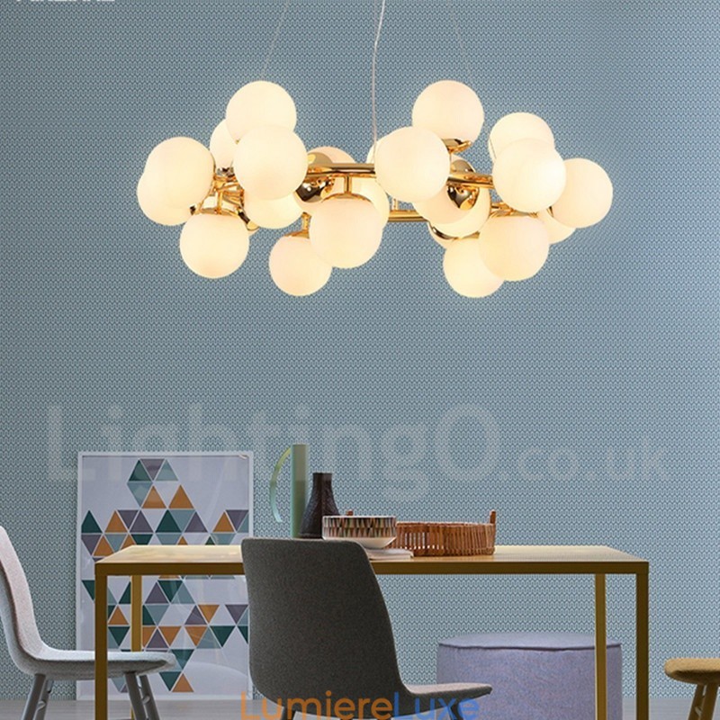Lustre contemporain moderne à 24 lumières avec abat-jour en verre