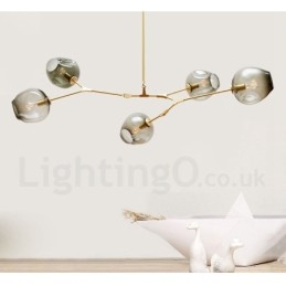 Lustre contemporain moderne à 5 lumières avec abat-jour en verre