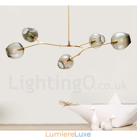 Lustre contemporain moderne à 5 lumières avec abat-jour en verre Lustre contemporain moderne à 5 lumières avec abat-jour en verre