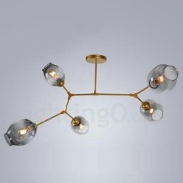 Lustre contemporain moderne à 5 lumières avec abat-jour en verre