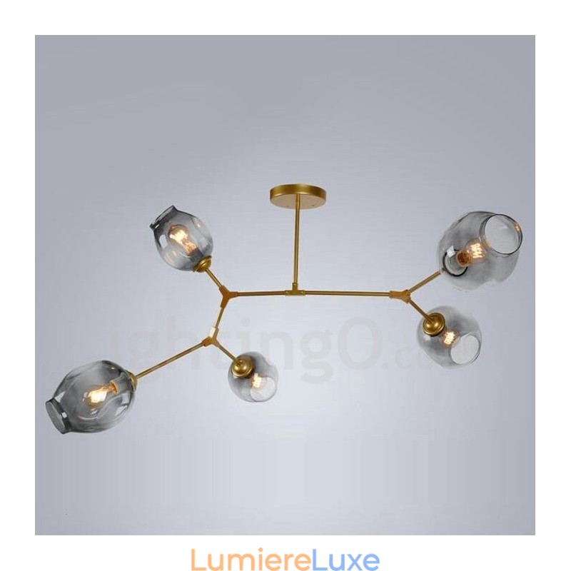 Lustre contemporain moderne à 5 lumières avec abat-jour en verre