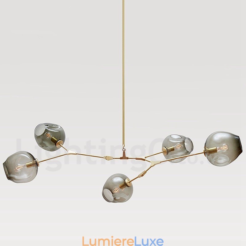 Lustre contemporain moderne à 5 lumières avec abat-jour en verre