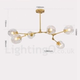 Lustre contemporain moderne à 6 lumières avec abat-jour en verre transparent et lumière