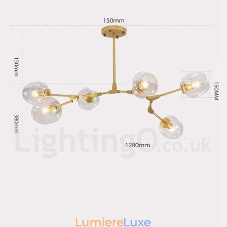 Lustre contemporain moderne à 6 lumières avec abat-jour en verre transparent et lumière Lustre contemporain moderne à 6 lumières avec abat-jour en verre transparent et lumière