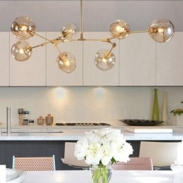 Lustre contemporain moderne à 7 lumières avec abat-jour en verre transparent et lampe