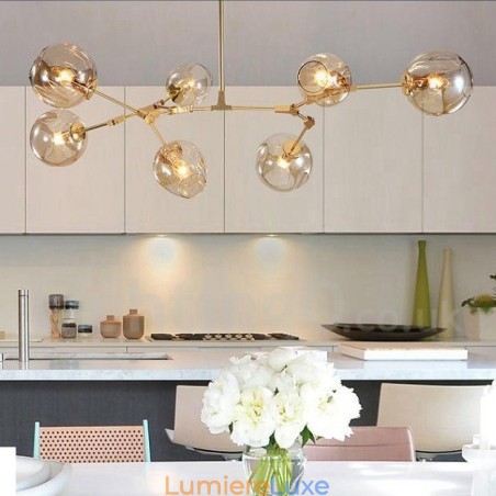 Lustre contemporain moderne à 7 lumières avec abat-jour en verre transparent et lampe Lustre contemporain moderne à 7 lumières avec abat-jour en verre transparent et lampe