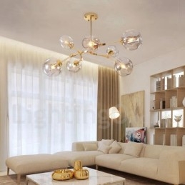 Lustre contemporain moderne à 7 lumières avec abat-jour en verre transparent et lampe