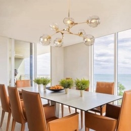 Lustre contemporain moderne à 7 lumières avec abat-jour en verre transparent et lampe