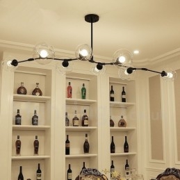 Lustre contemporain moderne à 8 lumières avec abat-jour en verre transparent et lampe (noir doré)